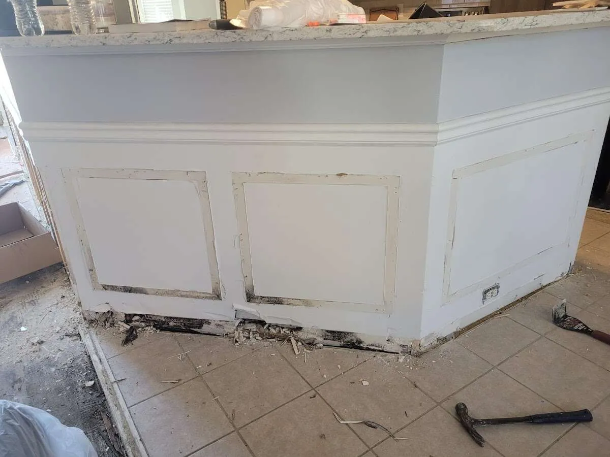 Water damage and mold on kitchen during Storm Damage Restoration in Acton